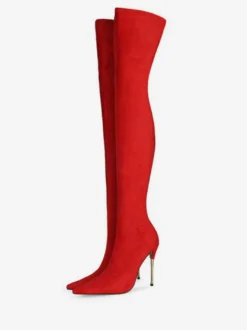 Bottes cuissardes à talons hauts en daim violet pour femmes