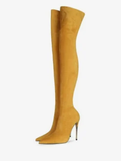 Bottes cuissardes à talons hauts en daim violet pour femmes