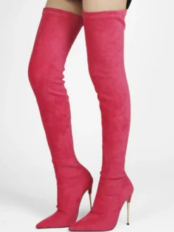 Bottes cuissardes à talons hauts en daim violet pour femmes