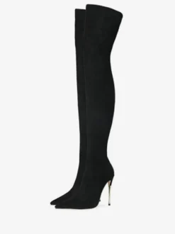 Bottes cuissardes à talons hauts en daim violet pour femmes
