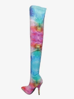 Bottes cuissardes à talons hauts et strass colorés pour femmes