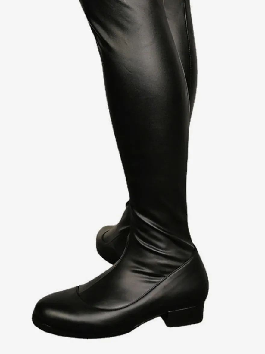 Bottes cuissardes à talons hauts grande taille en cuir PU noir