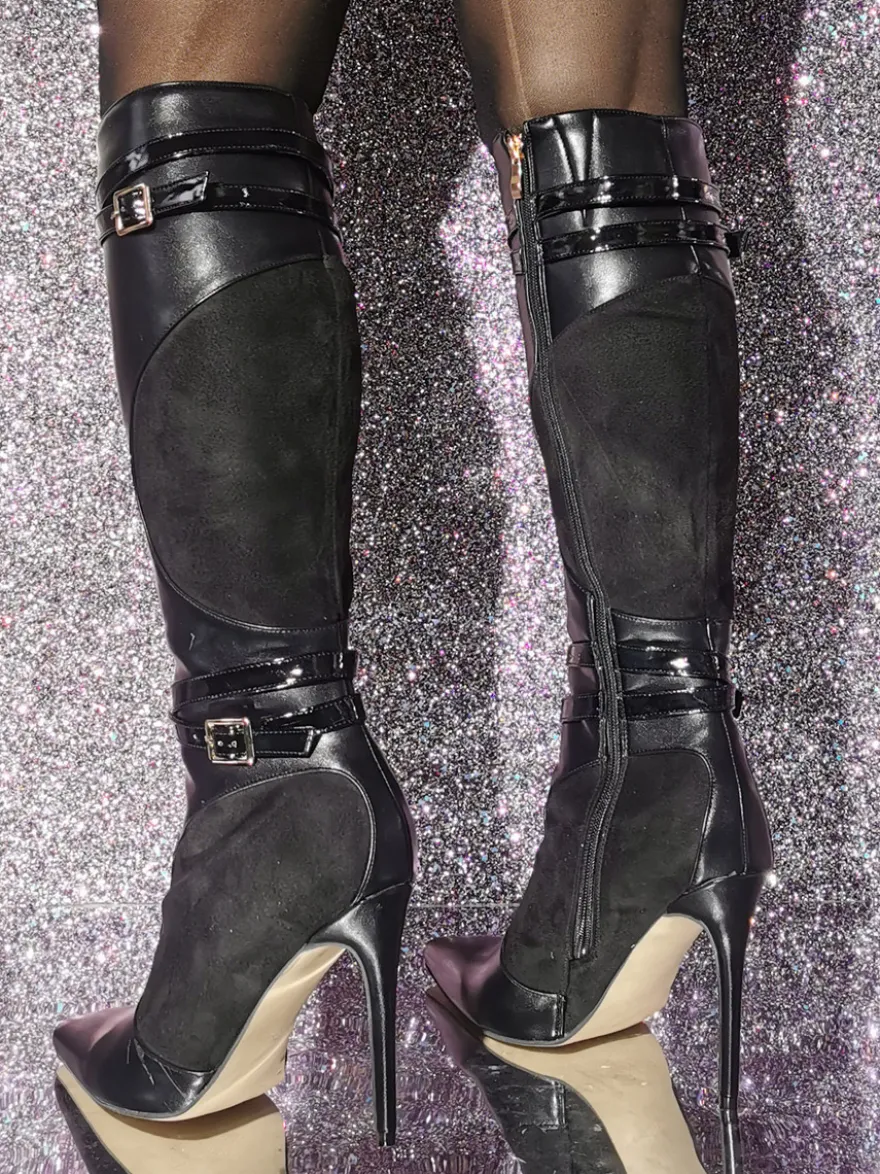 Bottes Cuissards En Cuir PU À Talon Aiguille Pour Femmes