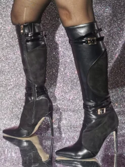 Bottes Cuissards En Cuir PU À Talon Aiguille Pour Femmes