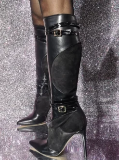 Bottes Cuissards En Cuir PU À Talon Aiguille Pour Femmes