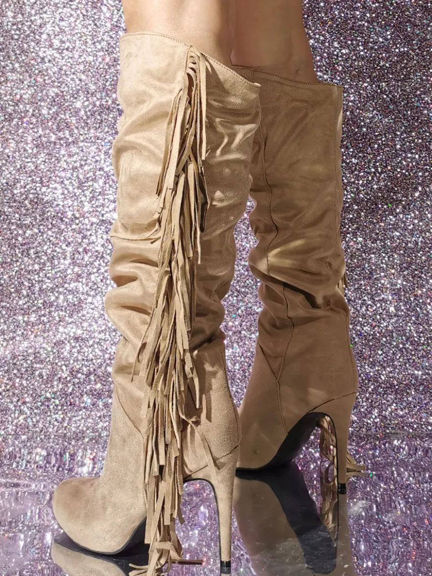Bottes Cuissards À Talon Aiguille En Micro-Suède Pour Femmes