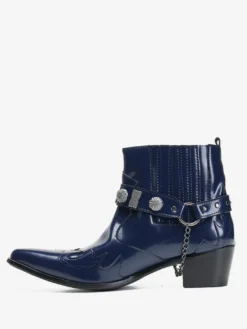 Bottes de cowboy courtes Chelsea en cuir de vache à bout pointu et lanières mentales pour hommes