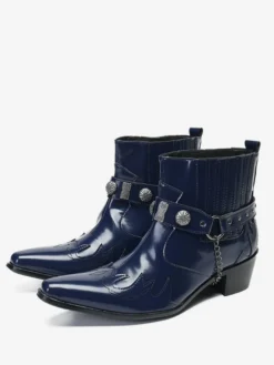 Bottes de cowboy courtes Chelsea en cuir de vache à bout pointu et lanières mentales pour hommes