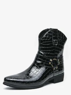 Bottes de cowboy à imprimé crocodile pour hommes bottes courtes à bout pointu et à talon bas