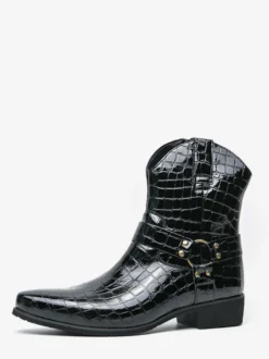 Bottes de cowboy à imprimé crocodile pour hommes bottes courtes à bout pointu et à talon bas