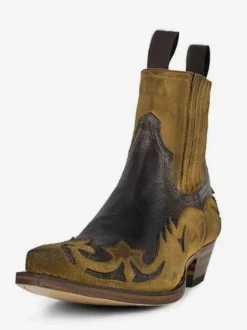 Bottes de cowboy pour hommes bottines Chelsea à talon épais en daim patchwork