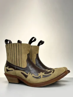 Bottes de cowboy pour hommes bottines Chelsea à talon épais en daim patchwork