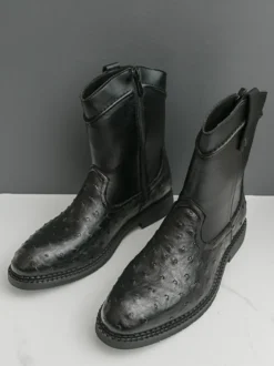 Bottes de cowboy pour hommes bottines à bout rond et talon bas à enfiler et fermeture éclair latérale