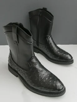 Bottes de cowboy pour hommes bottines à bout rond et talon bas à enfiler et fermeture éclair latérale