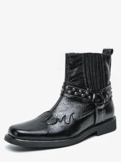Bottes de cowboy pour hommes bout carré rivets bottes de motard punk bottes montantes à enfiler