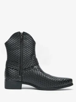 Bottes de cowboy pour hommes bottines en cuir tressé à bout pointu et à talon bas
