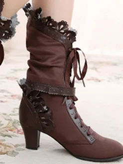 Bottes de lolita exquises avec noeud à talons prismes Déguisements Halloween