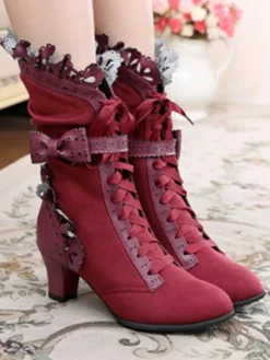 Bottes de lolita exquises avec noeud à talons prismes Déguisements Halloween