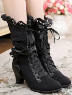 Bottes de lolita exquises avec noeud à talons prismes Déguisements Halloween