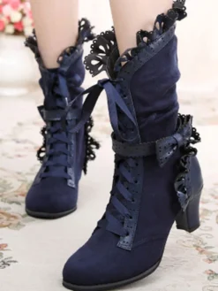 Bottes de lolita exquises avec noeud à talons prismes Déguisements Halloween