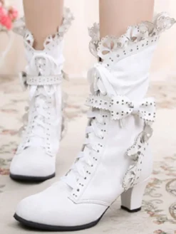 Bottes de lolita exquises avec noeud à talons prismes Déguisements Halloween
