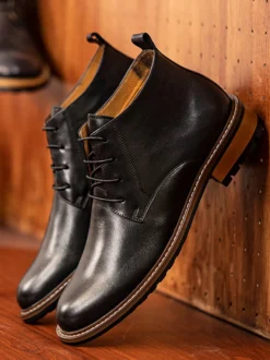 Bottes de travail Martin pour hommes Bottines chics en cuir de vachette marron café