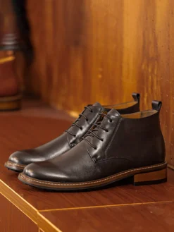 Bottes de travail Martin pour hommes Bottines chics en cuir de vachette marron café