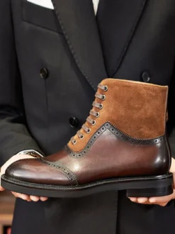 Bottes de travail Martin pour hommes Bottines courtes en cuir marron
