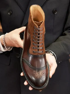 Bottes de travail Martin pour hommes Bottines courtes en cuir marron