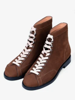 Bottes de travail Martin pour hommes en cuir de vachette classique marron foncé à lacets bottines courtes
