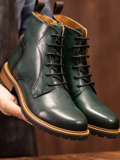 Bottes de travail Martin pour hommes Bottines classiques noires en cuir de vache