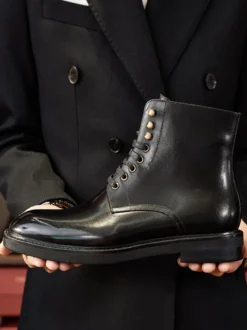 Bottes de travail Martin pour hommes en cuir marron avec cheville