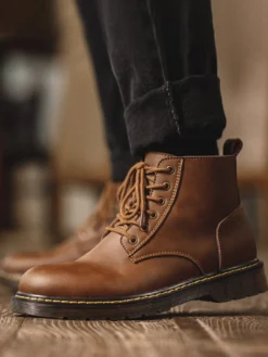 Bottes de travail pour hommes en cuir PU chic bottines courtes marron