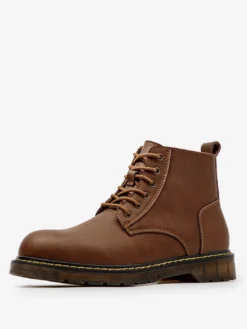 Bottes de travail pour hommes en cuir PU chic bottines courtes marron