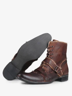 Bottes de travail vintage pour hommes en cuir de vachette classique marron café Chukka bottines courtes zippées à la cheville