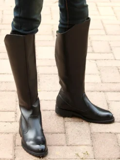 Bottes d'équitation noires pour hommes bout rond style militaire