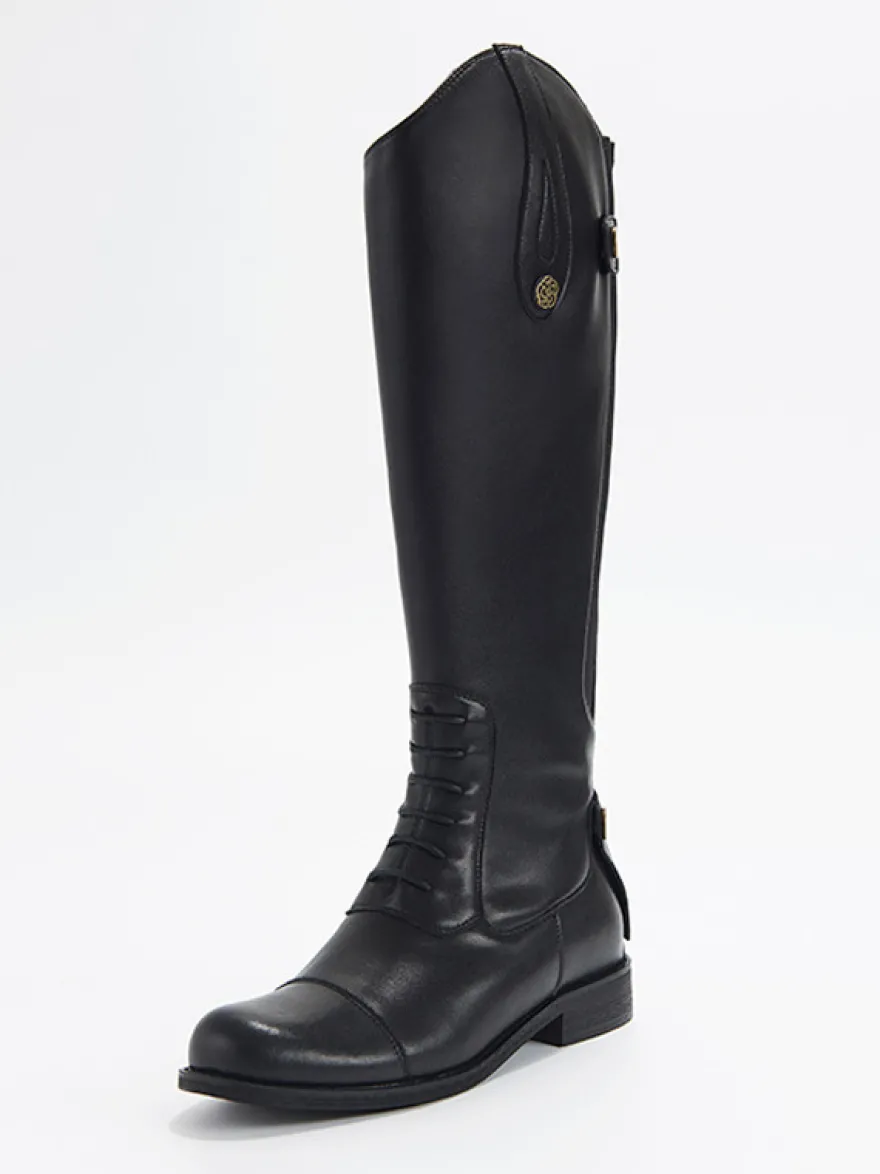 Bottes d'équitation noires pour femmes bottes mi-mollet plates à bout rond
