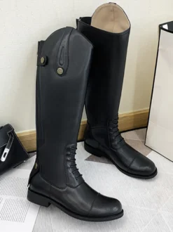 Bottes d'équitation noires pour femmes bottes mi-mollet plates à bout rond