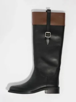 Bottes d'équitation pour femmes bout rond détail boucle bottes plates hautes au genou