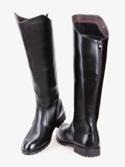 Bottes d'équitation pour hommes noires bout rond boucle montantes jusqu'aux genoux