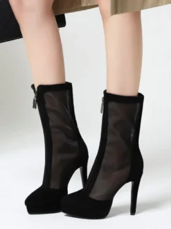 Bottes d'été noires à bout pointu avec fermeture éclair sur le devant Bottes courtes d'été
