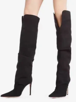 Bottes en daim au-dessus du genou Bottes à talons hauts à bout pointu en daim pour femmes