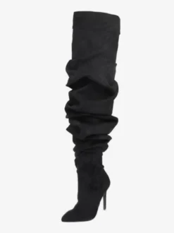Bottes en daim au-dessus du genou Bottes noires à bout pointu et à talons hauts