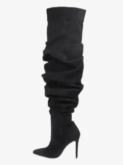 Bottes en daim au-dessus du genou Bottes noires à bout pointu et à talons hauts