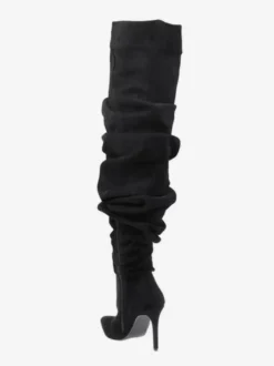 Bottes en daim au-dessus du genou Bottes noires à bout pointu et à talons hauts
