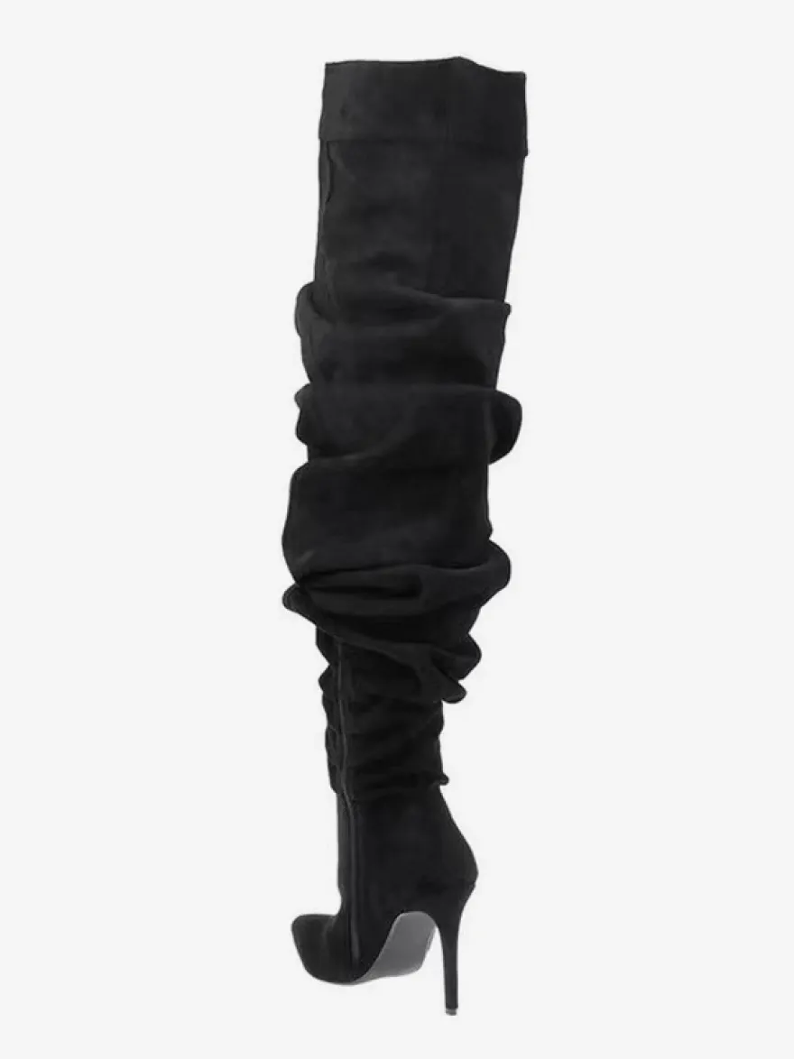 Bottes en daim au-dessus du genou Bottes noires à bout pointu et à talons hauts