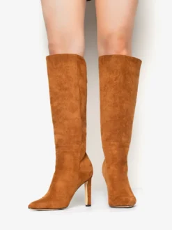Bottes en daim au genou Bottes hautes à talons hauts et bout pointu