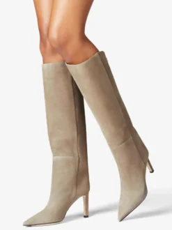 Bottes en daim au genou Bottes hautes à talons hauts et bout pointu