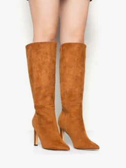 Bottes en daim au genou Bottes hautes à talons hauts et bout pointu