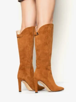 Bottes en daim au genou Bottes hautes à talons hauts et bout pointu